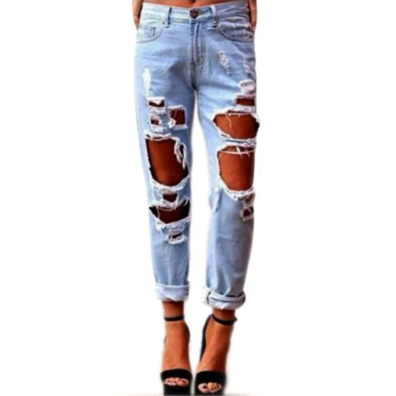 Женские Соблазнительные рваные потертые джинсовые шаровары повседневные