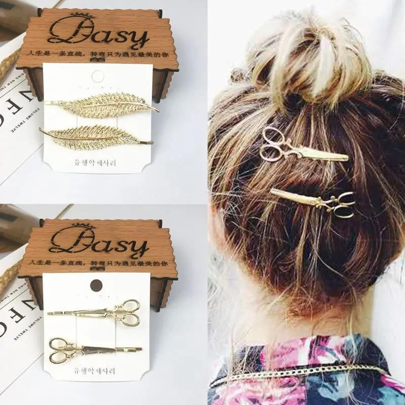 2 шт./пара Для женщин металлический сплав золота Заколки для волос в форме листьев