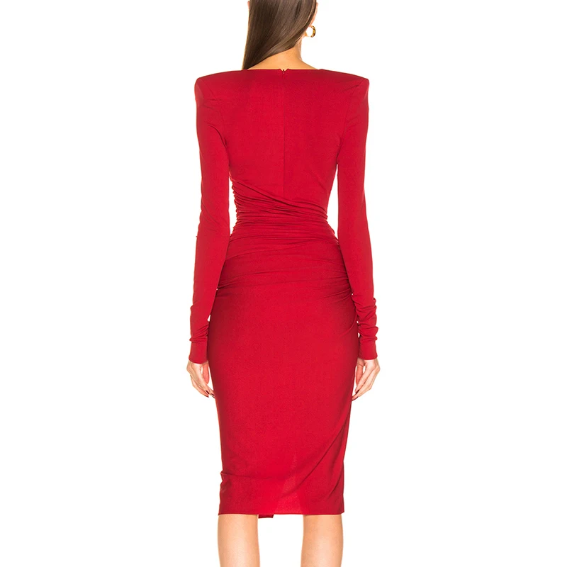 Женское длинное облегающее платье Beateen красное Клубное модное с V-образным