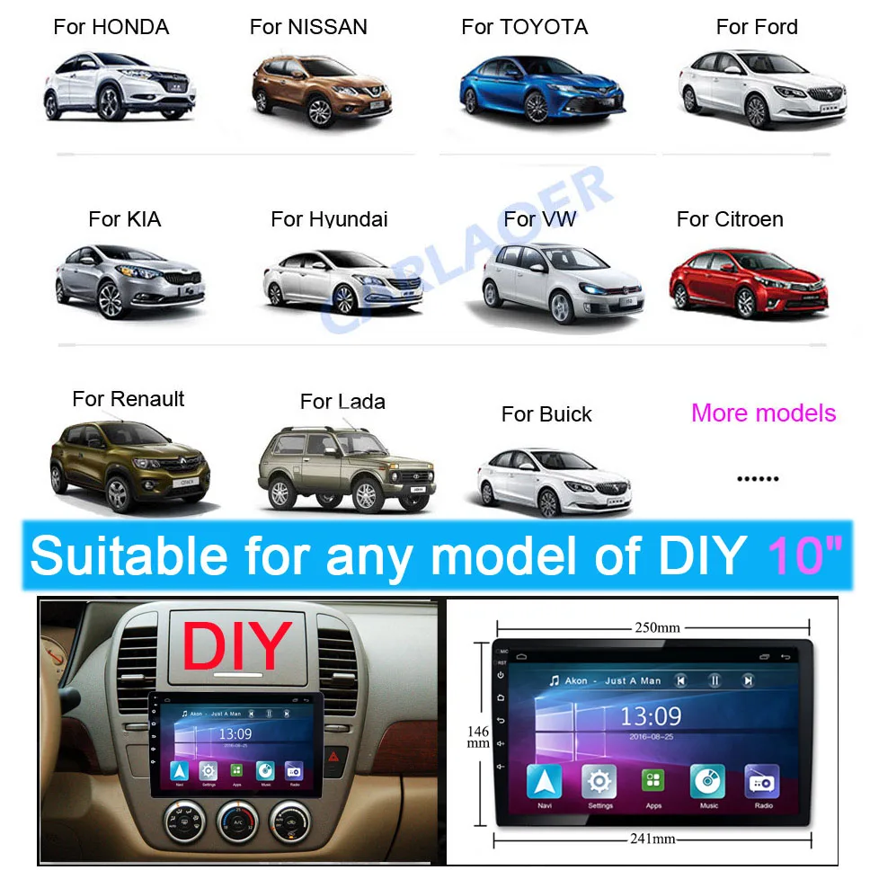 Автомагнитола 2 din 1" Android мультимедийный плеер gps wifi Bluetooth плеер для Toyota Volkswagen hyundai Киа Renault Suzuki 1G 2G 4