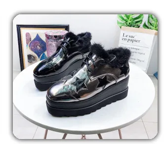 [DEAT] Round Toe Fur Spliced Personality Casual Velvet Shoes Women Short Snow Boots New Spring Autumn Fashion Tide 10E216