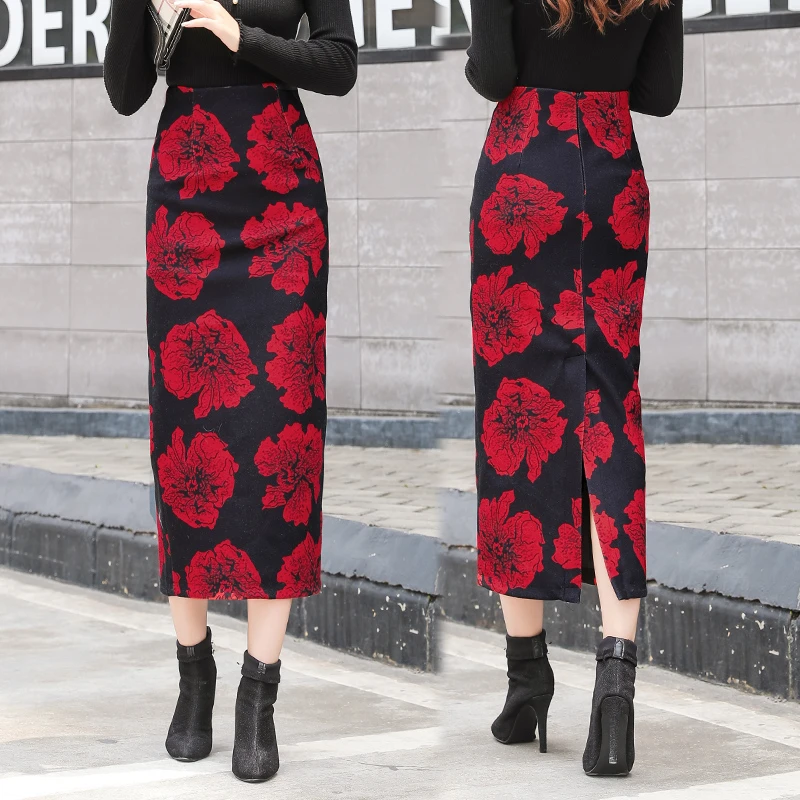 Лидер продаж 2019 модная облегающая юбка карандаш Осенняя Зимняя шерстяная Falda Mujer