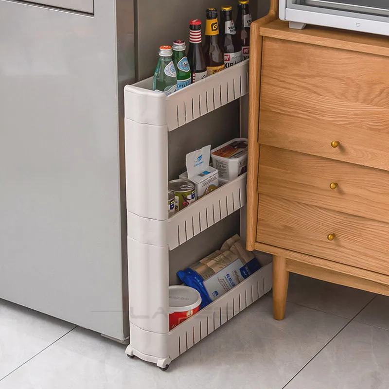 

Interspace storage rack Gap shelf pulley mobile kitchen toilet gap rack bathroom storage rack fridge side seam finishing rack