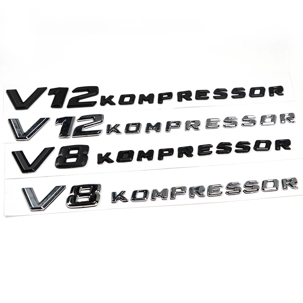 

Metal Car Decal Emblem Badge Sticker Black Silver - V8 V12 KOMPRESSOR BITURBO