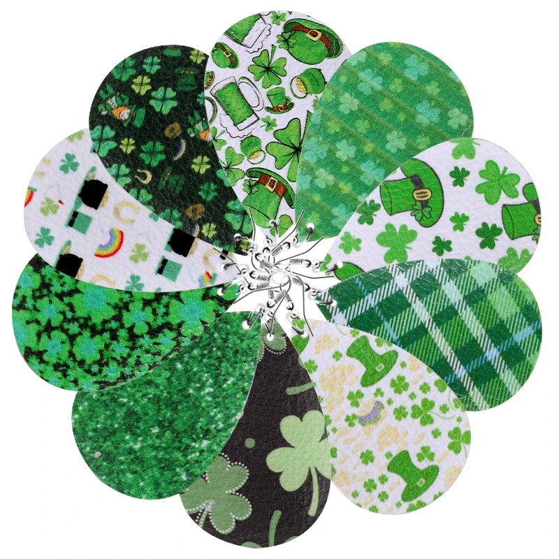 10 пар/лот серьги с принтом трилистника Leprechauns набор зеленые из искусственной кожи