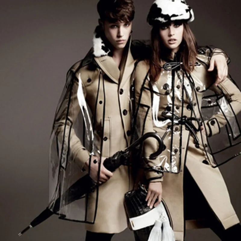 Европейская Женская мода подиумный прозрачный дождевик для девушек в стиле