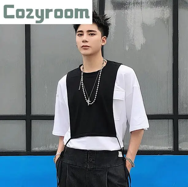 

Free shipping 2021 summer new comfortable male short-sleeved t-shirt trend Korean joker top student teen fake two-piece t shirts