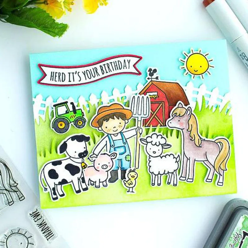 Прозрачные штампы QWELL 4*6 дюймов корова лошадь коза свинка курица брат сарай