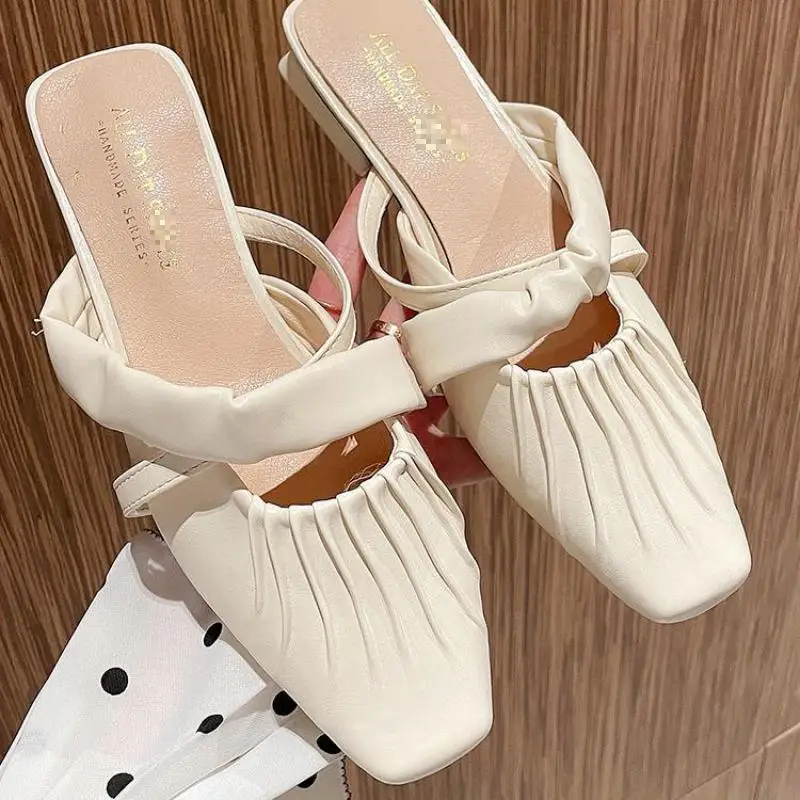 

Slippers Women Slip On Slides Fashion Square Toe Shallow Thick Heels Sandals Female Outdoor Casual Slippers Flip Flop Lady Shoes