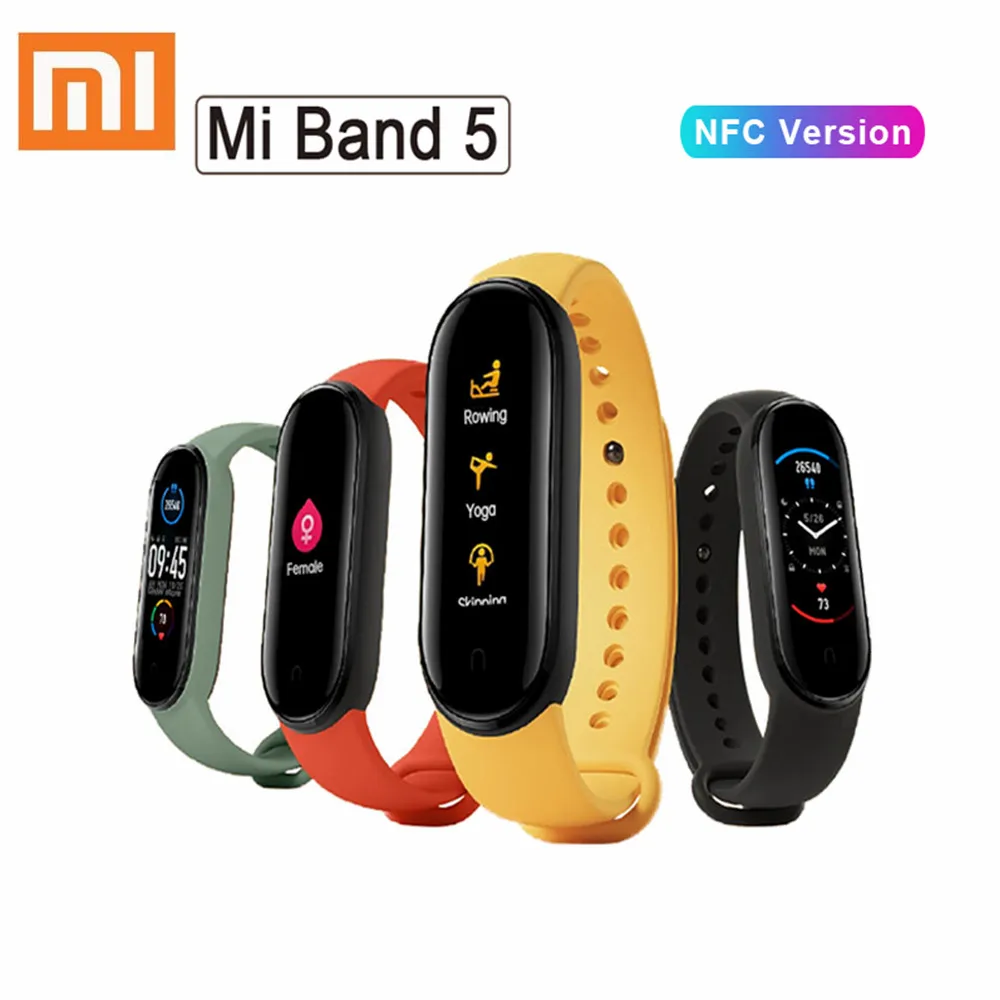 Оригинальные Смарт-часы Xiaomi Mi Band 5 версия NFC сенсорный экран AMOLED фитнес-трекер