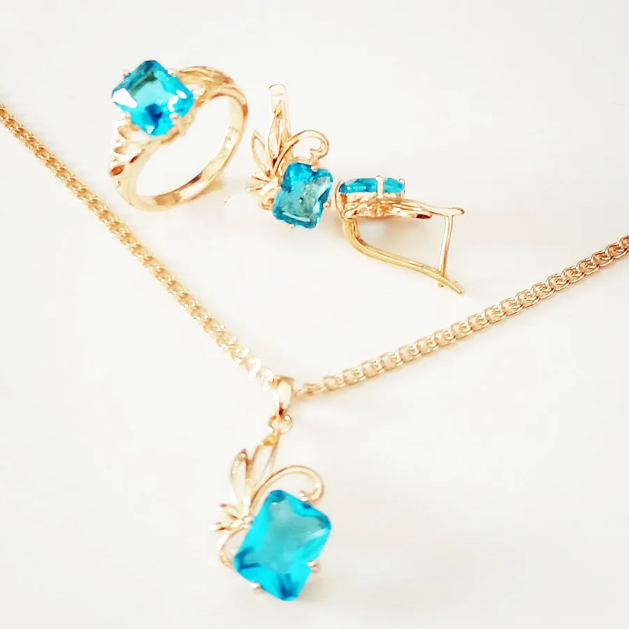 Модные женские комплекты ювелирных изделий в форме цветка 585 розовое золото цвет