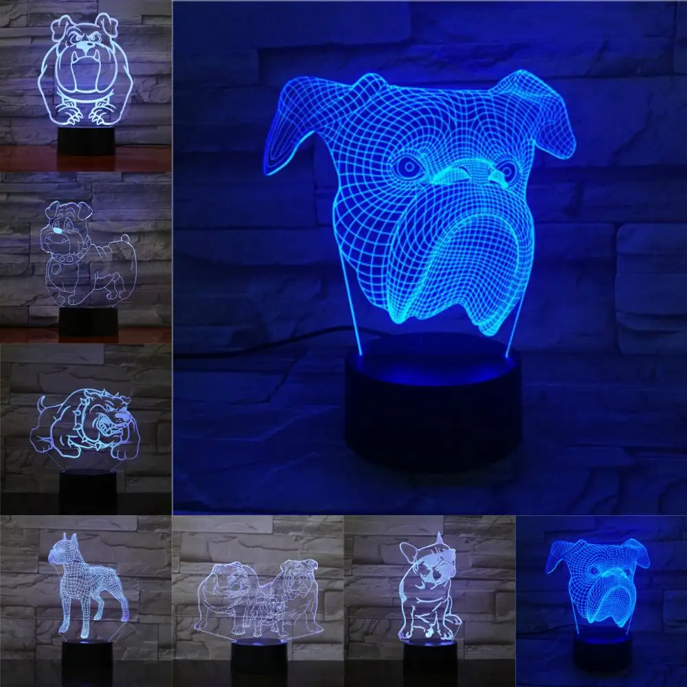 

Bulldog 3D Lamp 7 Colors Changing LED Night Light Cartoon Pet Kids Christmas Birthday Gifts Lovely Toy Abstract Acrylic Lamparas