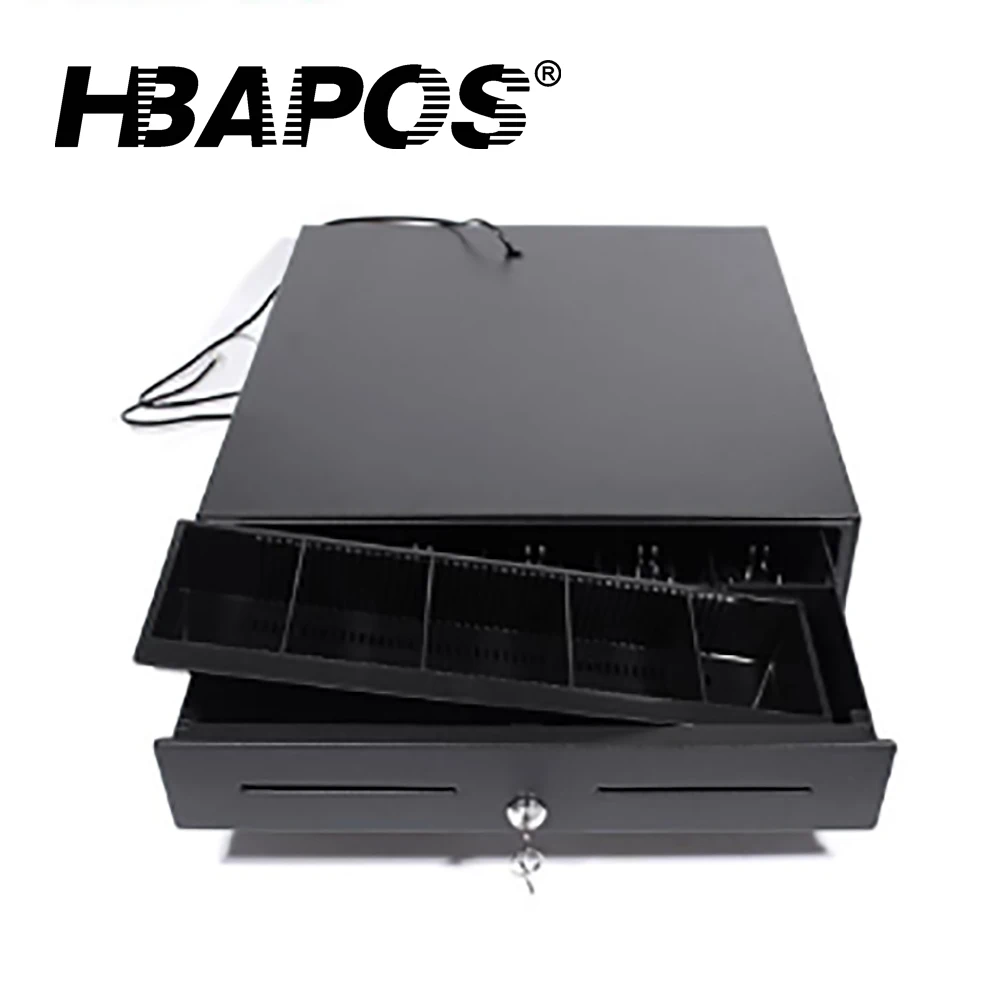 

HBAPOS автоматический ящик для наличных с тремя ключами, 5 бумажных лотков, 5 монет, интерфейс RJ11, классификация, ящик для хранения, коробка для н...