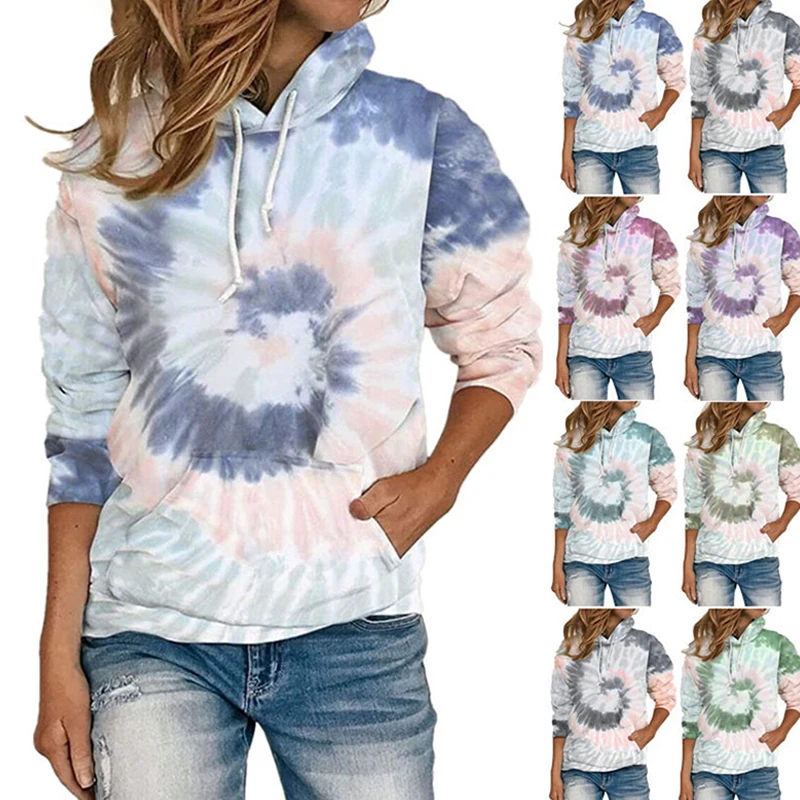 

Tie Dye Sweatshirt Harajuku Oversized Kangaroo Pocket Hoodie 5xl Big Size Poleron 2021 Women Casual Long Sleeve Gradient Hoodie