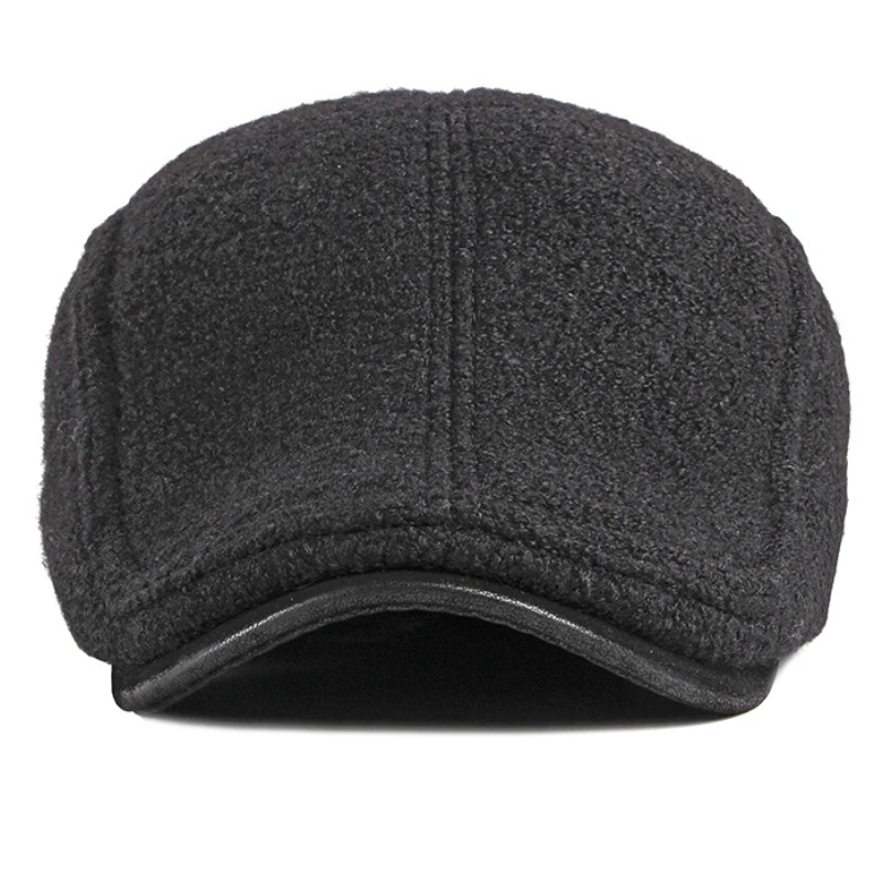 Beret Men Wool Hat Thick Warm Winter Hat for Men High Quality Ivy Newsboy Flat Cap Vintage Ear Flap Dad Hat Beret Cap Men