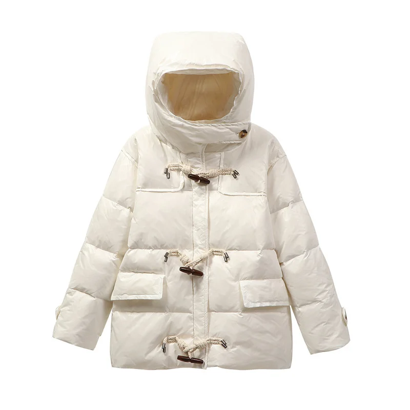 

Женская куртка на белом утином пуху, утепленная блестящая куртка с капюшоном в корейском ретро-стиле, удобная короткая куртка, новинка зимы ...