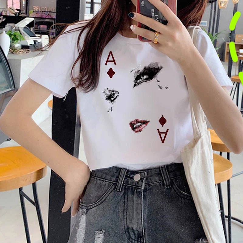 

Funny printed T-shirt Women summer Simple casual POKER T-shirt Women Ullzang Cute Aesthetic WHITE T-shirt