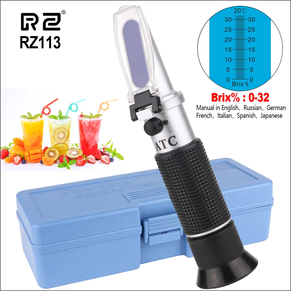 RZ-refractómetro de mano, medidor de azúcar, prueba Brix óptica 0-32% ATC, leche, té, fruta, RHB-32ATC