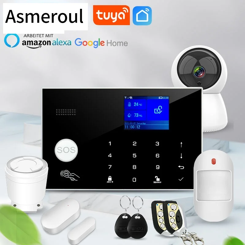 

Wifi GSM Alarm System 433MHz Home Burglar Security Alarm Wireless Wired Detector RFID Touch Keyboard Temperature Humidity Alexa