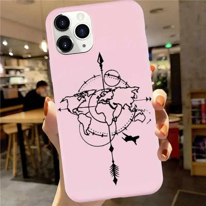 

World map travl airplane pattern Phone Case Candy Color for iPhone 6 7 8 11 12 s mini pro X XS XR MAX Plus