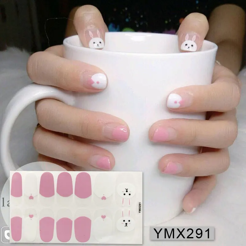 YMX291 14 советы/лист корейский стиль ногтей Декоративная обертка клей водонепроницаемый наклейки-лак искусство аксессуары Твердые полоски блеск - Цвет: YMX291