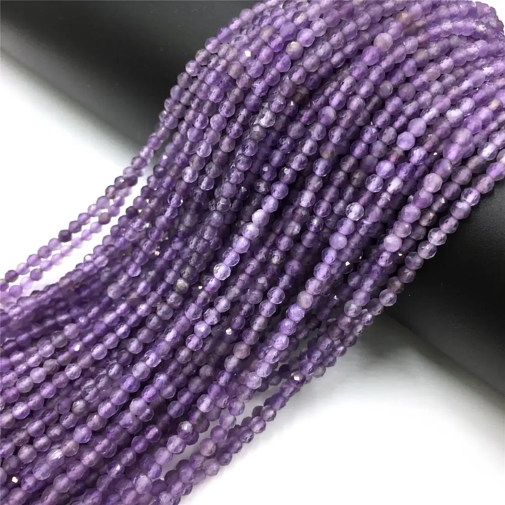 Маленькие бусины из натурального аметиста граненые фиолетовые размером 2 3 4 мм