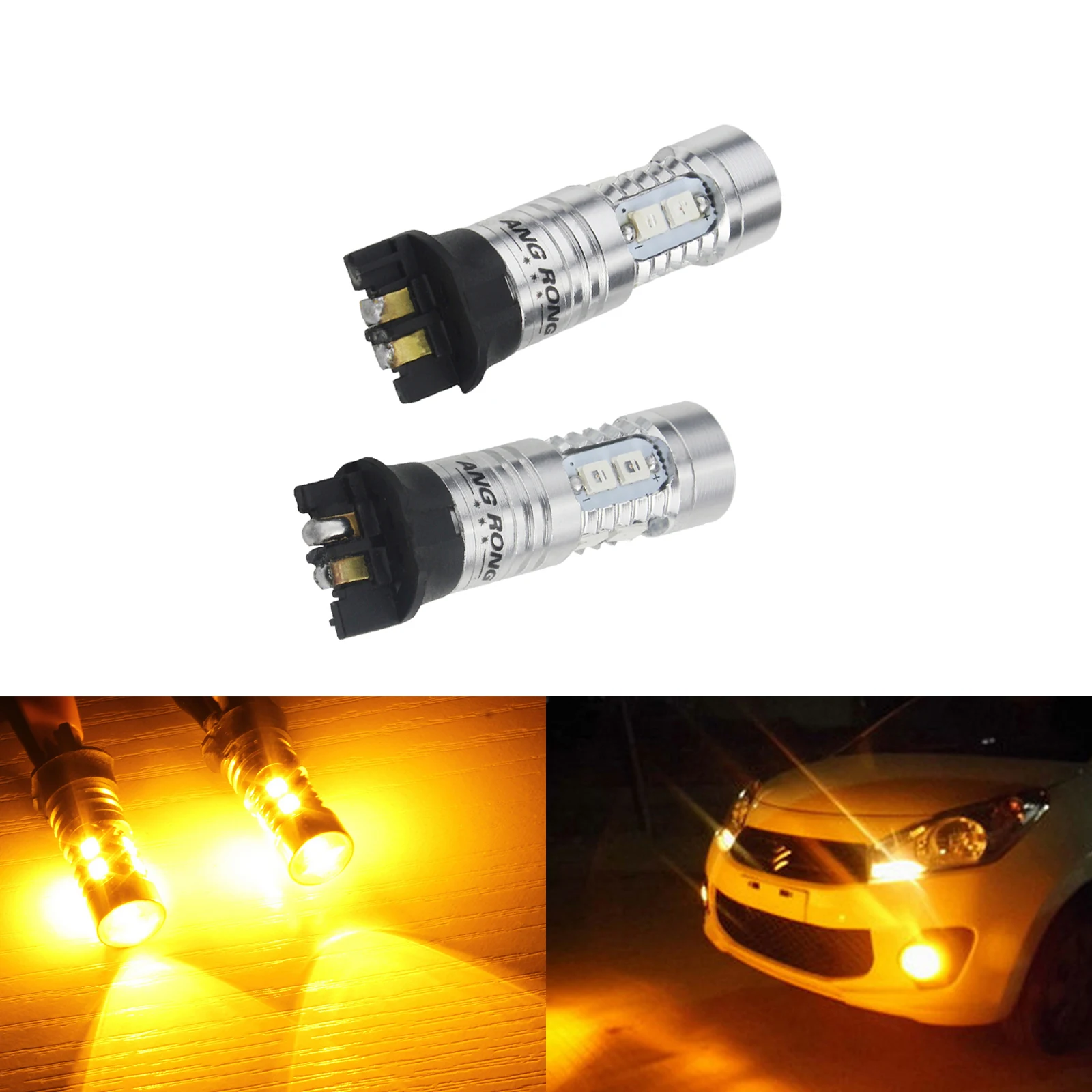 ANGRONG 2x желтый Canbus PW24W PWY24W светодиодный сигнал поворота DRL Для Audi BMW VW Peugeot Ford Fusion Volvo