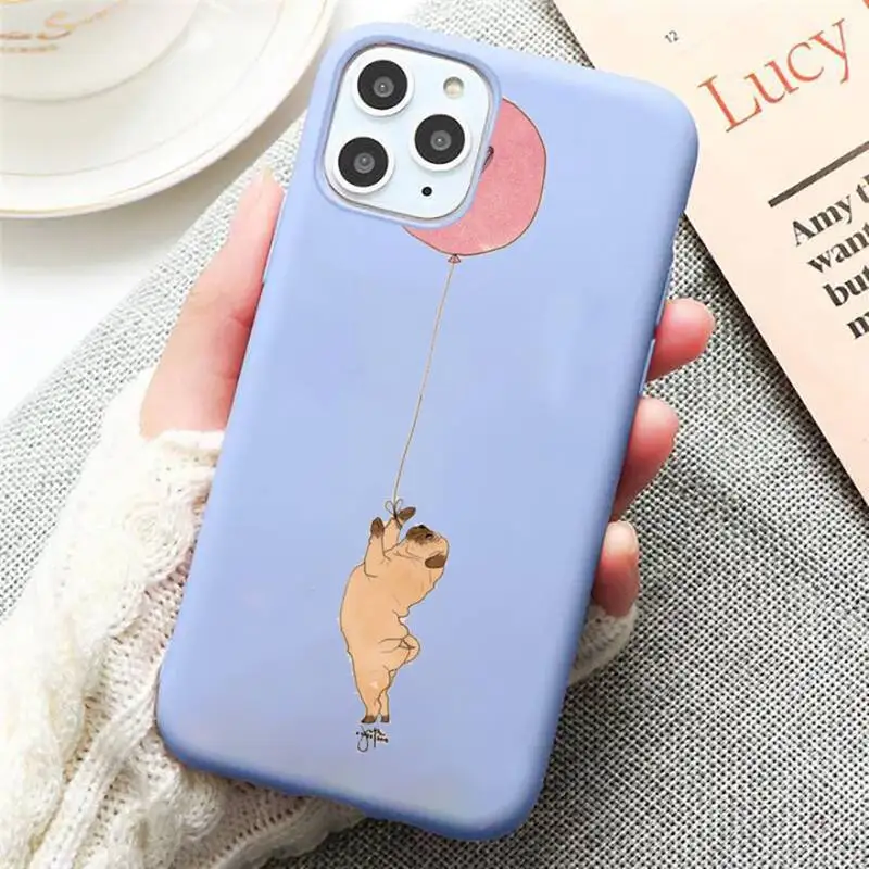 

Pug Dog Phone Case Candy Color Blue for iPhone 11 12 pro XS MAX 8 7 6 6S Plus X 5S SE 2020 XR