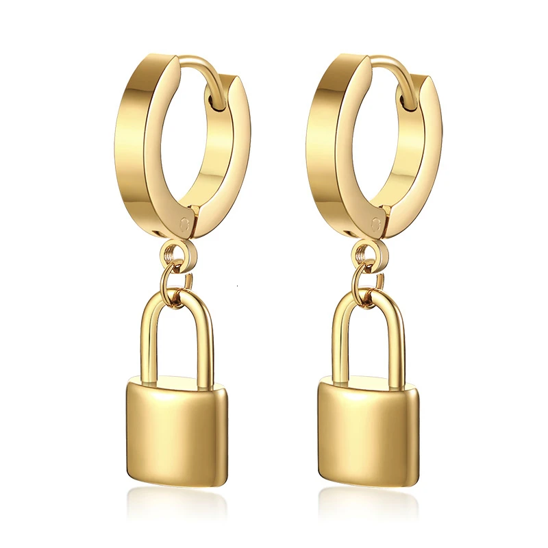 ED-364G-S Vnox персонализированные серьги Huggie с первоначальным замком для женщин, висячие серьги из нержавеющей стали, Заказные ювелирные изделия с надписью Sister Candid - Окраска металла: ED-364G-S