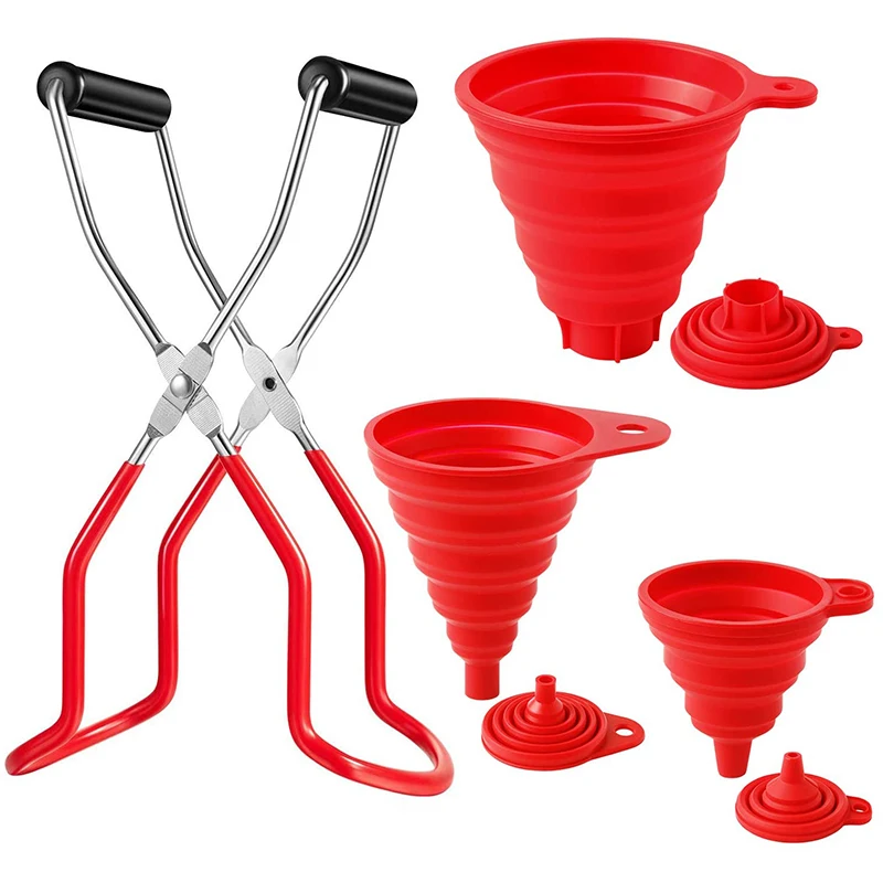 

Canning Jar Lifter With Grip Handles And 3 Size Silicone Collapsible Funnel Red Foldable Canning Jar Funnel Set Of 4