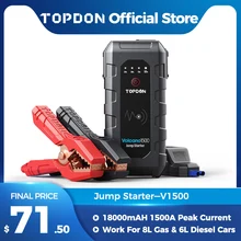 TOPDON 18000mAh Car Jump Starter 1500A 12V Peak Portable Emergency Starter Wireless Charge Power Bank Booster Start Device V1500