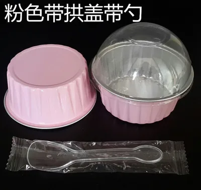 pink 100 комплектов, чашки для торта/лунные лотки для торта/коробки для торта из алюминиевой фольги с крышкой, кухонные инструменты - Цвет: pink