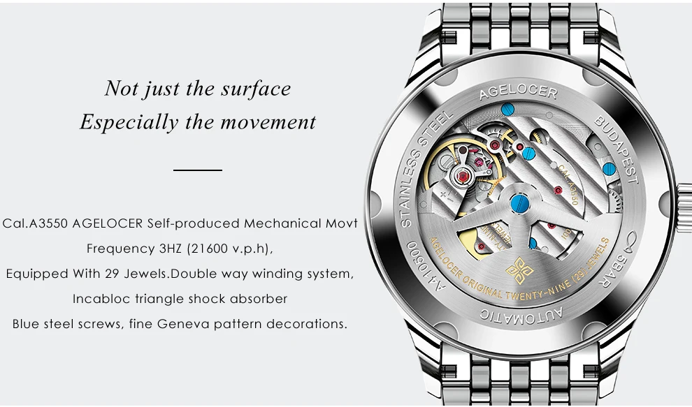 Agelocer дизайн швейцарский бренд Роскошные мужские часы автоматические часы мужские из нержавеющей стали водонепроницаемые деловые механические наручные часы