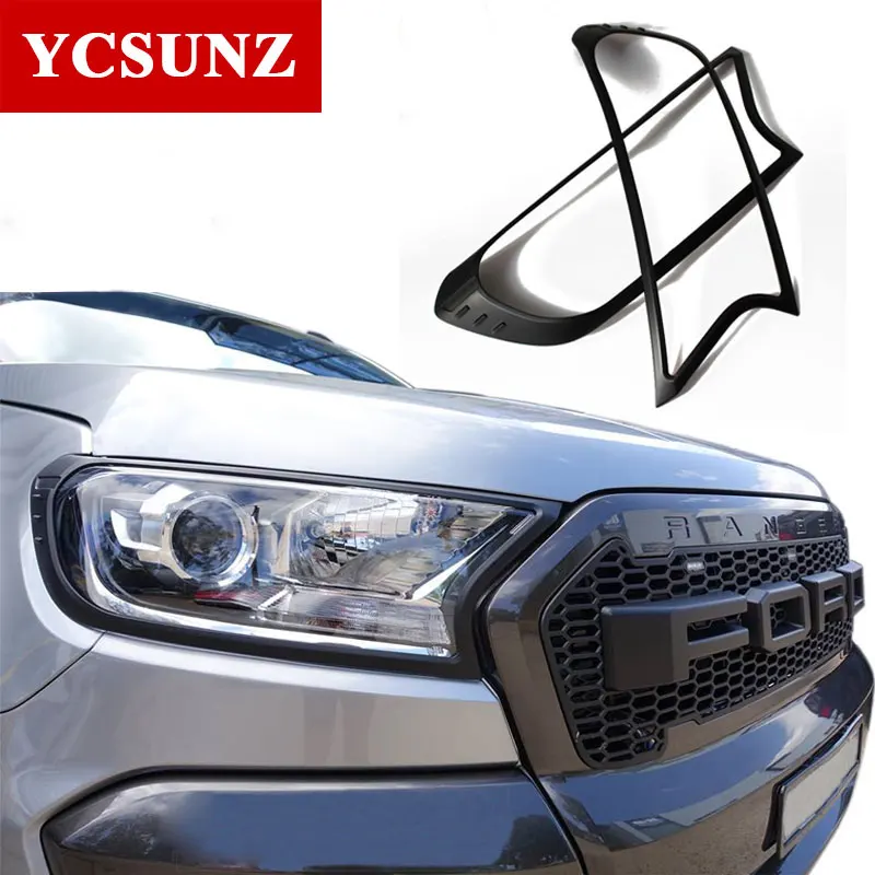 Углеродного волокна цвет фары Крышка для ford ranger T7 wildtrak everest - Цвет: BLACK