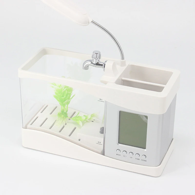 

Mini Fish Tank Desktop Fish Tank Aquarium USB Multi-Functional Fish Bowls LCD Display Screen Calendar Clock Aquarium Tank