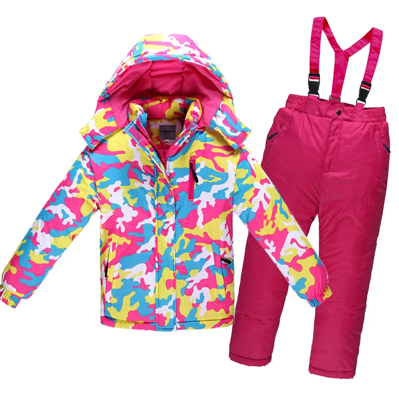 2021 Ski Suit Girl Fleece Hooded Warm Children Snow Suits Outdoor Sports Kids Skiing Suits Jacket Overalls Sport Wear Clothes