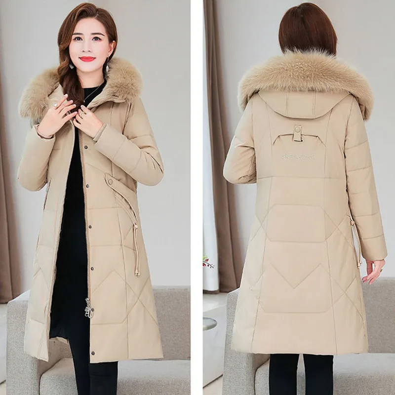 2021 Winter New Style Cotton-Padded Coat Female Mid-Length Over-Knee Down Padded Jacket Women Hooded Outwear Padded Overcoat Top