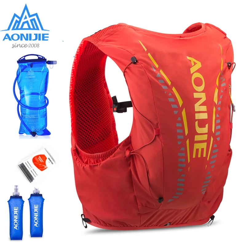 AONIJIE 12L Orange Hydration Backpack Skin Pack Bag Vest Soft Water Bladder Flask For Hiking Trail Running Marathon Race