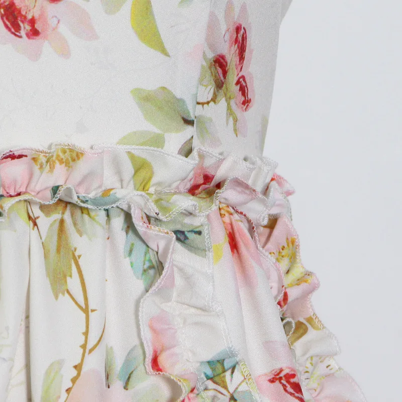 

Warm Floral Skirt 2021 Summer New Suspender Square Collar Tube Top Lace Slim Fit Patchwork Large Swing Dress