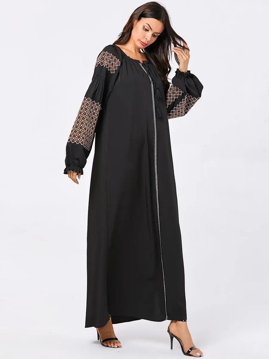 Вышивка мусульманские женские длинные макси платье рубашка abaya Дубай свободные