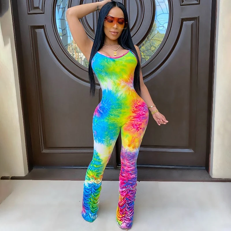 

UVRCOS Women Clothing 2020 New Summer Club Outfits For Female Fashion Printed Rainbow Sling Leggings Beach Erotic Jumpsuit