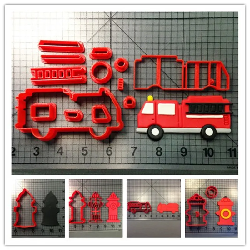 Fire Truck Hydrant Fondant Decorated Cookie Cutter Custom Made Food Grade 3D Printed PLA Tools