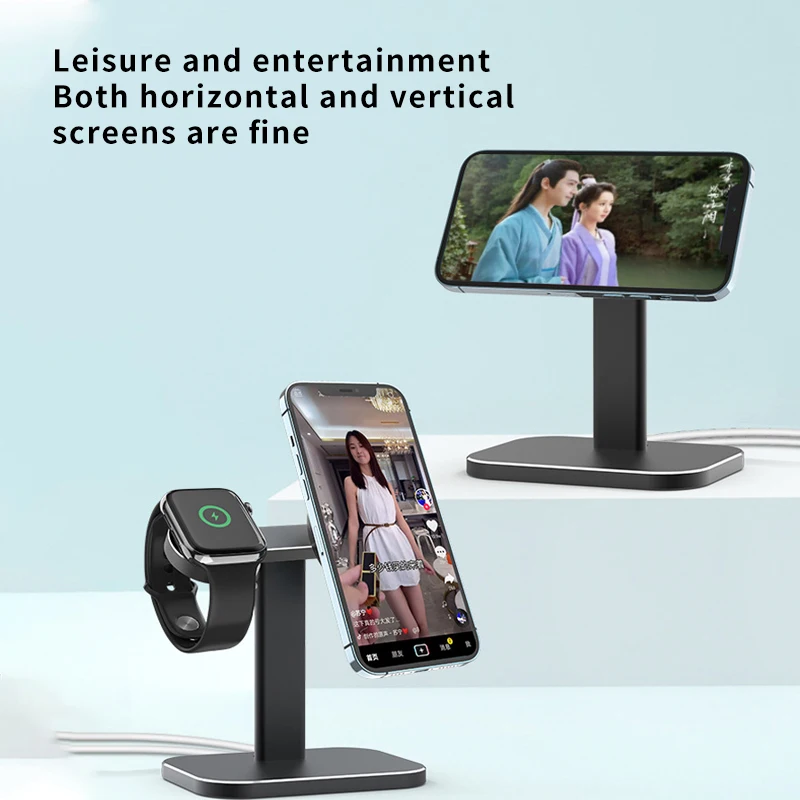 

Magnetic Wireless Charger Stand Holder for Apple Watch iWatch Aluminum Phone Holder For iPhone 12 12Mini 12Pro Max Charger Dock