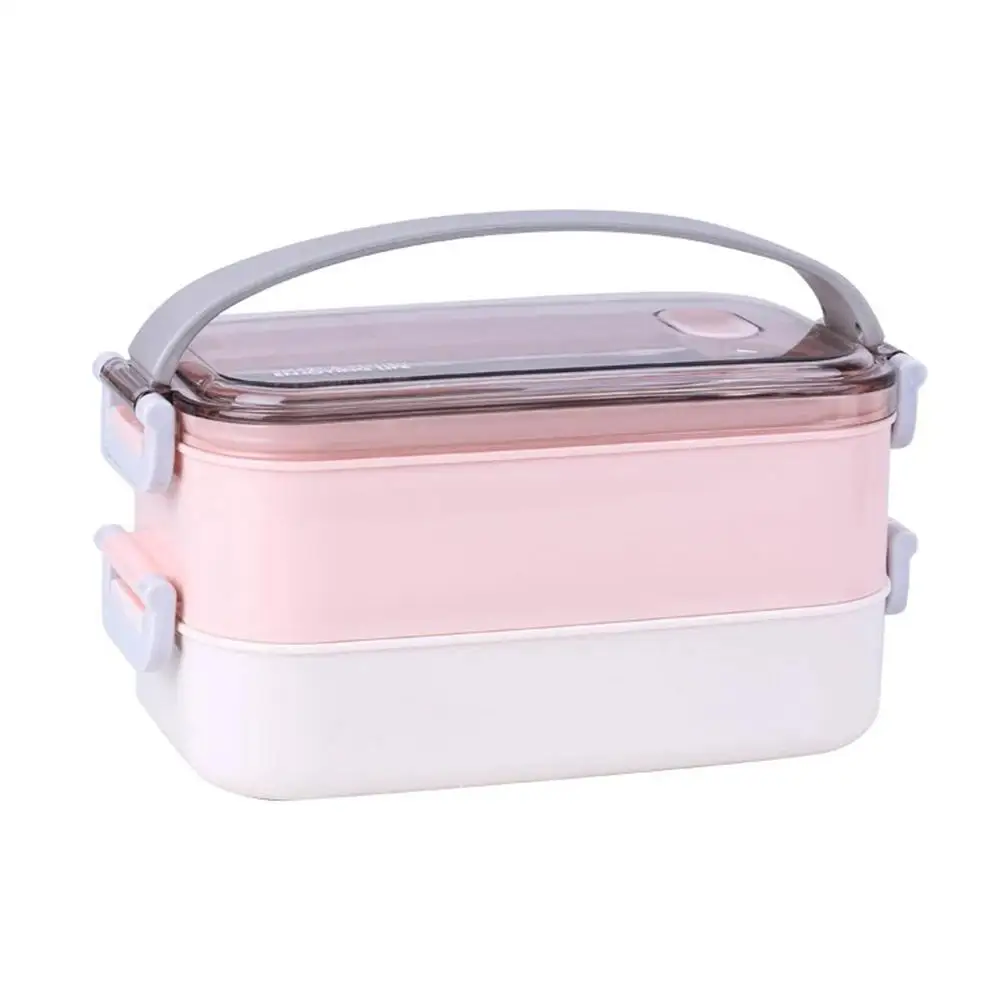 Pink Микроволновая печь бенто ланч бокс снэк-2-х уровневые ребенка Коробки для обедов с подогревом термо Bento Коробки для обедов для детей школьные Еда фруктовое блюдо контейнер гаджеты - Цвет: Pink