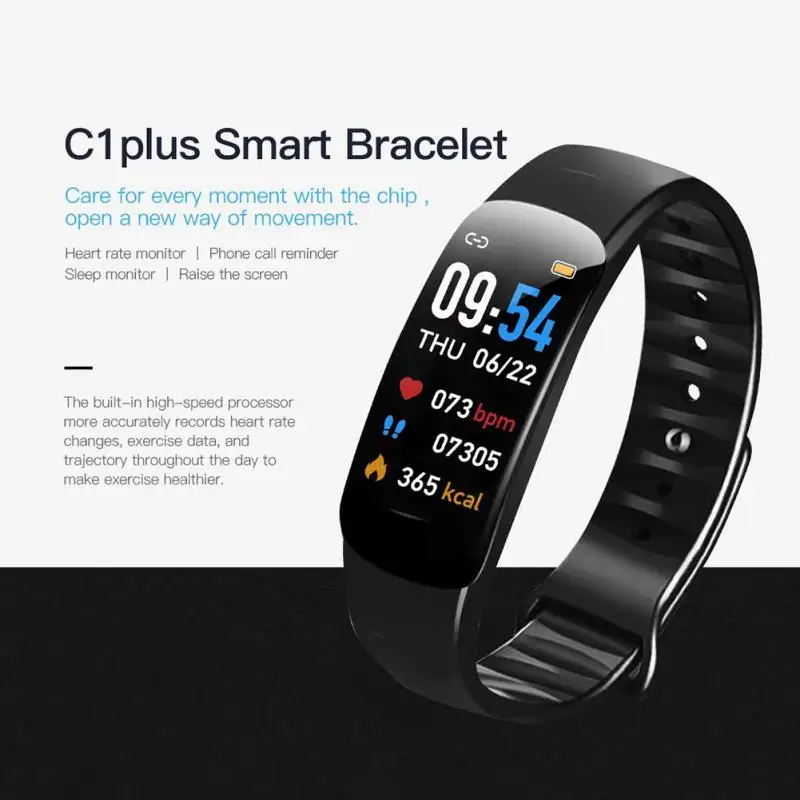 

Smart Watch Ladies Men Full Touch Fitness Tracker Health Blood Pressure Smart Bracelet C1Plus Wristband Waterproof Sports Watch
