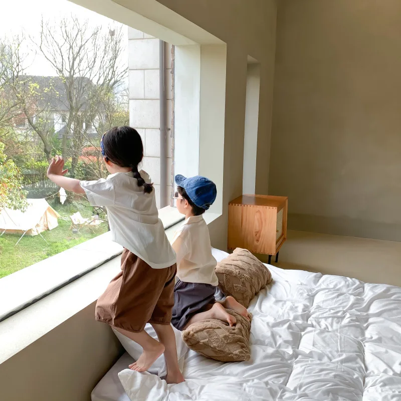 

MILANCEL 2021 Summer New kids Clothes Cute Floral Print T-shirt Solid Cotton Tops for Sisters and brothers