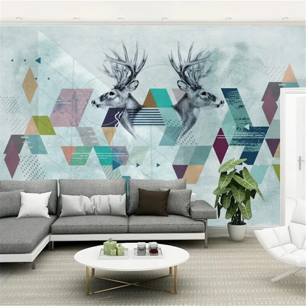 Milofi custom 3D wall paper modern minimalist Nordic abstract geometric triangle deer head mural background | Обустройство дома