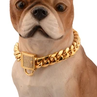 gold miami dog chain plated collars thick large dog collar pitull curb cuban pet link stainless steel pet supplies 1032 inch