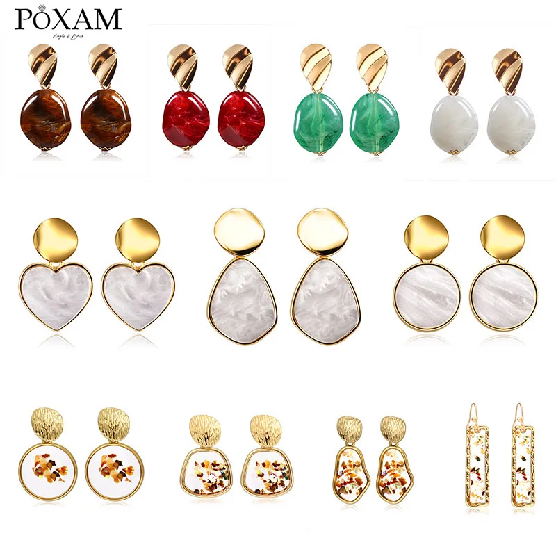 

POXAM Acrylic Geometric Round Drop Earrings For Women 2019 Jewelry Fashion Statement Vintage Elegant Female Earring Brincos