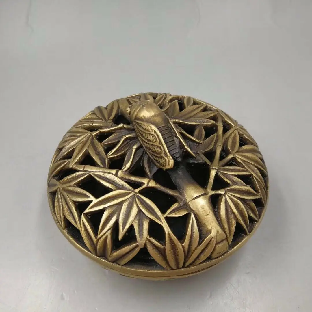 Изысканная китайская старая медная ручная работа бамбуковая Цикада украшение